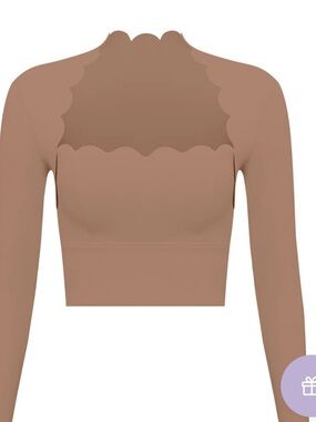 NWT WISKII Tuscan tan brown scallop long sleeve crop top small s